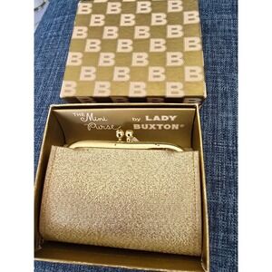 Vintage Lady Buxton Gold Glitter Mini Purse Kiss Lock Wallet with Original Box